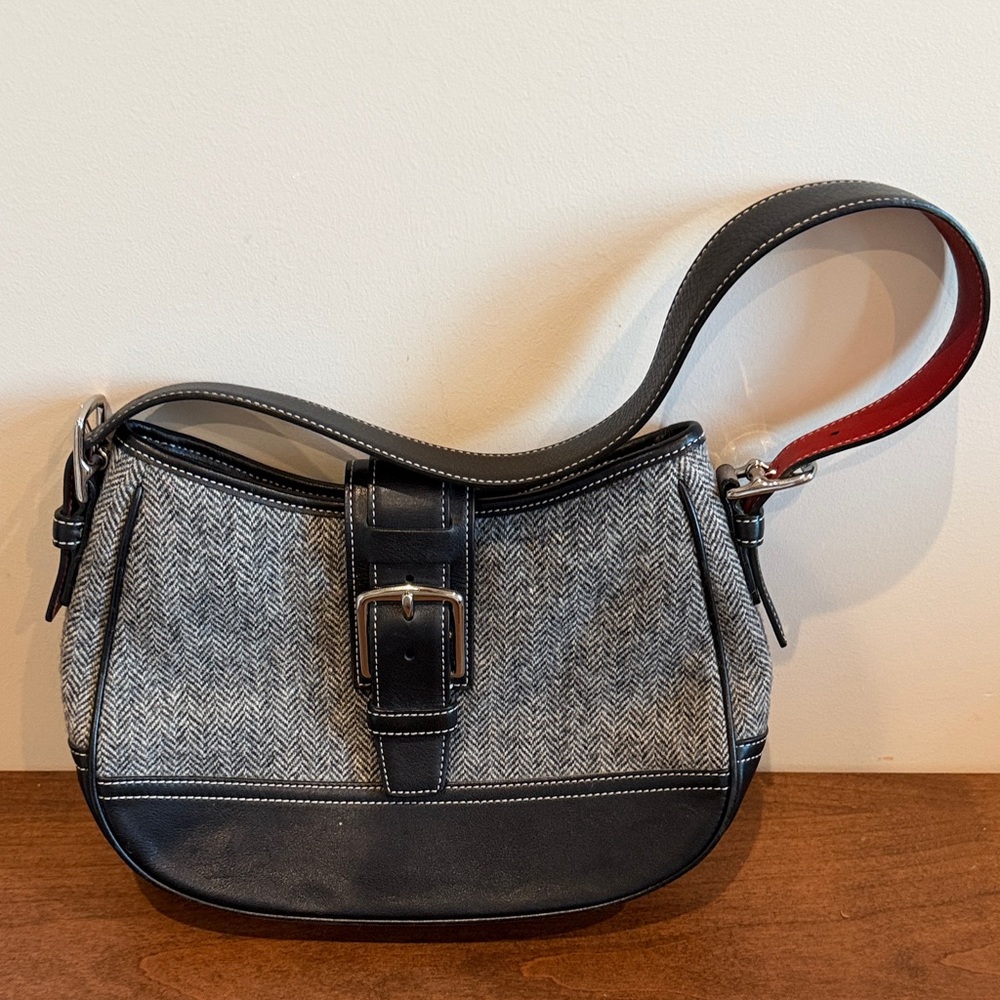 Coach Black and Gray Herringbone Shoulder Bag